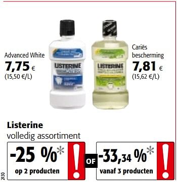 Promoties Listerine volledig assortiment - Listerine - Geldig van 14/02/2018 tot 27/02/2018 bij Colruyt