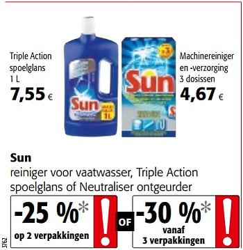 Promoties Sun reiniger voor vaatwasser, triple action spoelglans of neutraliser ontgeurder - Sun - Geldig van 14/02/2018 tot 27/02/2018 bij Colruyt