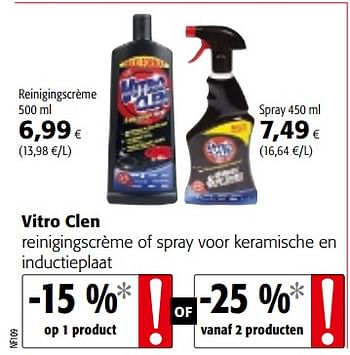 Promoties Vitro clen reinigingscrème of spray voor keramische en inductieplaat - Vitro clen - Geldig van 14/02/2018 tot 27/02/2018 bij Colruyt