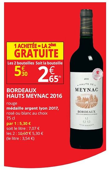 Promotions Bordeaux hauts meynac 2016 - Vins rouges - Valide de 14/02/2018 à 25/02/2018 chez Auchan Ronq