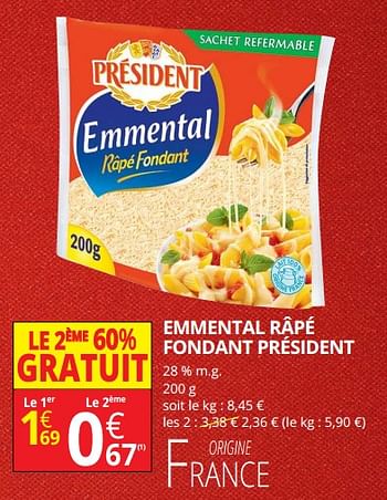 Promotions Emmental râpé fondant président - Président - Valide de 14/02/2018 à 25/02/2018 chez Auchan Ronq