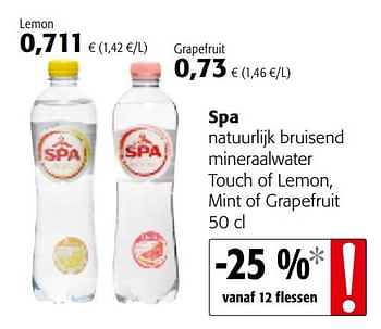 Promoties Spa natuurlijk bruisend mineraalwater touch of lemon, mint of grapefruit - Spa - Geldig van 14/02/2018 tot 27/02/2018 bij Colruyt