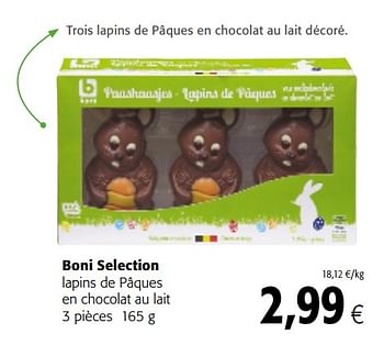 Promotions Boni selection lapins de pâques en chocolat au lait - Boni - Valide de 14/02/2018 à 27/02/2018 chez Colruyt