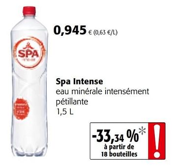 Promotions Spa intense eau minérale intensément pétillante - Spa - Valide de 14/02/2018 à 27/02/2018 chez Colruyt