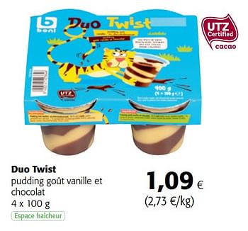 Promotions Boni selection duo twist pudding goût vanille et chocolat - Boni - Valide de 14/02/2018 à 27/02/2018 chez Colruyt