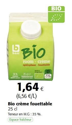 Promoties Boni selection bio crème fouettable - Boni - Geldig van 14/02/2018 tot 27/02/2018 bij Colruyt