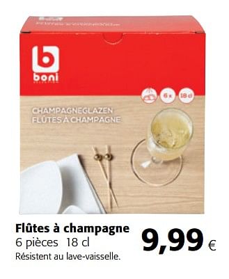 Promotions Boni selection flûtes à champagne - Boni - Valide de 14/02/2018 à 27/02/2018 chez Colruyt