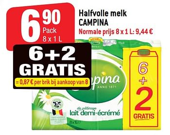 Promoties Halfvolle melk campina - Campina - Geldig van 21/02/2018 tot 27/02/2018 bij Smatch