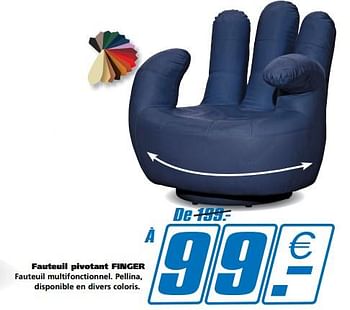 Promotions Fauteuil pivotant finger - Produit maison - Seats and Sofas - Valide de 25/02/2018 à 03/03/2018 chez Seats and Sofas