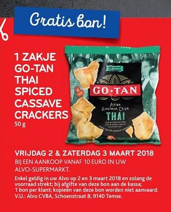 Promoties Go-tan thai spiced cassave crackers - Go Tan - Geldig van 28/02/2018 tot 13/03/2018 bij Alvo