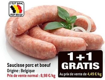 Promotions Saucisse porc et boeuf - Produit Maison - Smatch - Valide de 21/02/2018 à 27/02/2018 chez Smatch