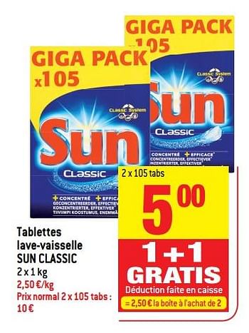 Promoties Tablettes lave-vaisselle sun classic - Sun - Geldig van 21/02/2018 tot 27/02/2018 bij Match