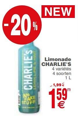 Promoties Limonade charlie`s - Charlie's Juice - Geldig van 20/02/2018 tot 26/02/2018 bij Cora