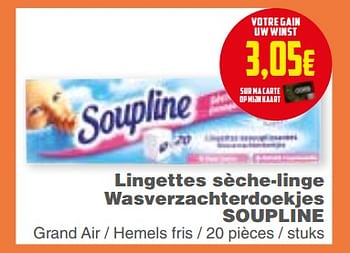 Promoties Lingettes sèche-linge wasverzachterdoekjes soupline - Soupline - Geldig van 20/02/2018 tot 26/02/2018 bij Cora
