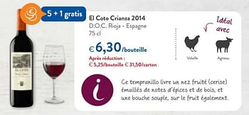 Promotions El coto crianza 2014 - Vins rouges - Valide de 14/02/2018 à 27/02/2018 chez OKay