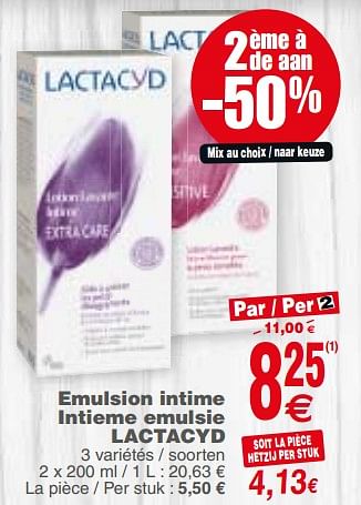 Promotions Emulsion intime intieme emulsie lactacyd - Lactacyd - Valide de 20/02/2018 à 26/02/2018 chez Cora