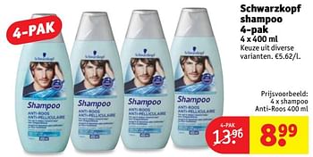 Promoties 4 x shampoo anti-roos - Schwarzkopf - Geldig van 20/02/2018 tot 25/02/2018 bij Kruidvat
