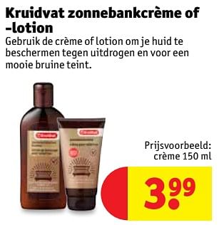 Promoties Kruidvat zonnebankcrème of -lotion crème - Huismerk - Kruidvat - Geldig van 20/02/2018 tot 25/02/2018 bij Kruidvat