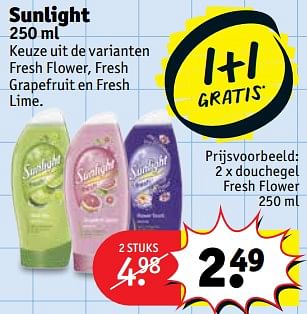 Promoties 2 x douchegel fresh flower - Sunlight - Geldig van 20/02/2018 tot 25/02/2018 bij Kruidvat