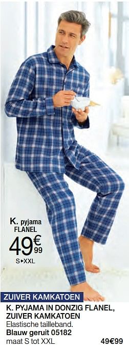 Promoties Pyjama in donzig flanel, zuiver kamkatoen - Huismerk - Damart - Geldig van 02/01/2018 tot 15/06/2018 bij Damart