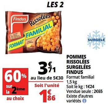 Promotions Pommes rissolées surgelées findus - Findus - Valide de 21/02/2018 à 27/02/2018 chez Auchan Ronq