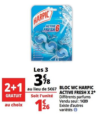 Promotions Bloc wc harpic active fresh x 2 - Harpic - Valide de 21/02/2018 à 27/02/2018 chez Auchan Ronq