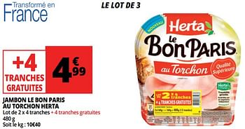 Promotions Jambon le bon paris au torchon herta - Herta - Valide de 21/02/2018 à 27/02/2018 chez Auchan Ronq