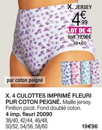 Promoties 4 culottes imprimé fleuri pur coton peigné. - Huismerk - Damart - Geldig van 02/01/2018 tot 15/06/2018 bij Damart