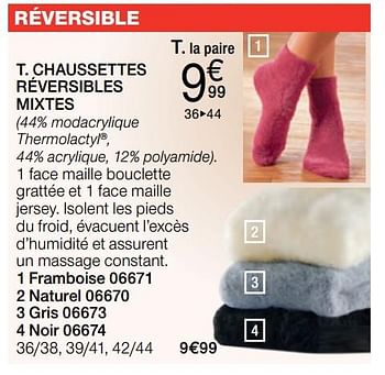 Promotions Chaussettes réversibles mixtes - Produit Maison - Damart - Valide de 02/01/2018 à 15/06/2018 chez Damart