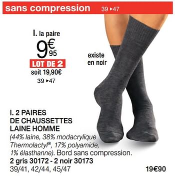 Promotions 2 paires de chaussettes laine homme - Produit Maison - Damart - Valide de 02/01/2018 à 15/06/2018 chez Damart