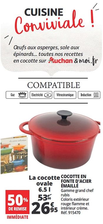 Promotions Cocotte en fonte d`acier émaillé - Produit Maison - Auchan Ronq - Valide de 21/02/2018 à 27/02/2018 chez Auchan Ronq