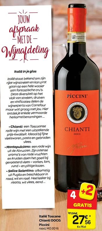 Promoties Italië toscane chianti docg piccini rood, mo 2016 - Rode wijnen - Geldig van 21/02/2018 tot 05/03/2018 bij Carrefour