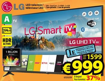 Promoties Lg led-televisie - téléviseur led 65uj630v - LG - Geldig van 22/02/2018 tot 28/02/2018 bij ElectroStock