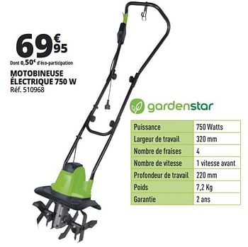 Promoties Gardenstar motobineuse électrique 750 w - GardenStar - Geldig van 21/02/2018 tot 06/03/2018 bij Auchan