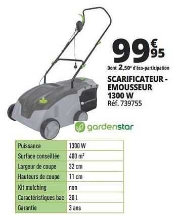 Promotions Gardenstar scarificateur - emousseur 1300 w - GardenStar - Valide de 21/02/2018 à 06/03/2018 chez Auchan Ronq