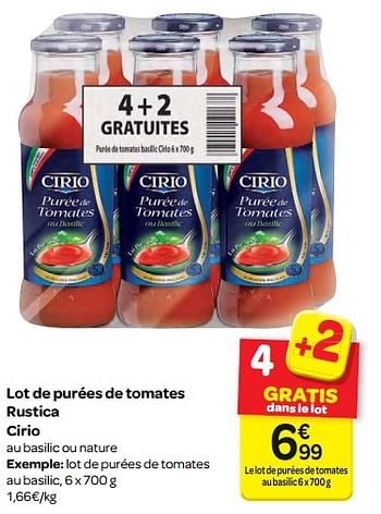 Promotions Lot de purées de tomates rustica cirio - CIRIO - Valide de 21/02/2018 à 05/03/2018 chez Carrefour