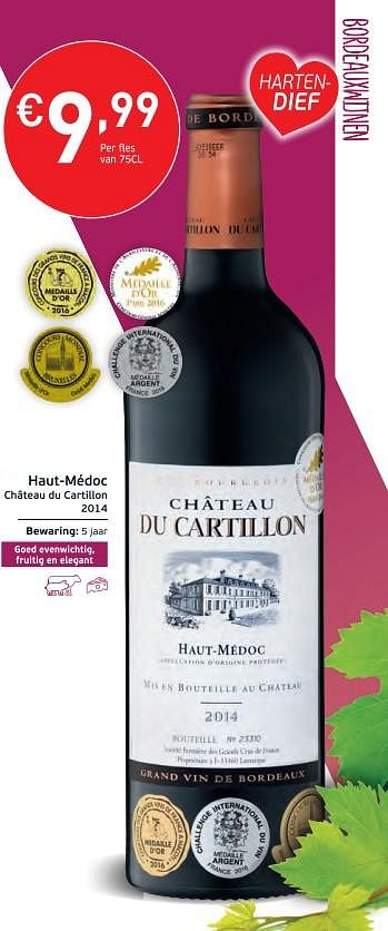 Promoties Haut-médoc chateau du cartillon 2014 - Rode wijnen - Geldig van 27/02/2018 tot 18/03/2018 bij Intermarche