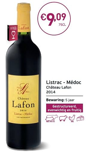 Promoties Listrac - médoc château lafon 2014 - Rode wijnen - Geldig van 27/02/2018 tot 18/03/2018 bij Intermarche