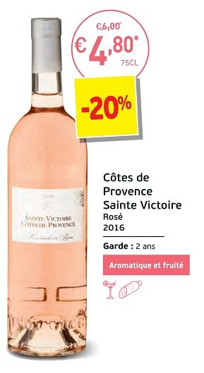 Promoties Côtes de provence sainte victoire 2016 - Rosé wijnen - Geldig van 27/02/2018 tot 18/03/2018 bij Intermarche