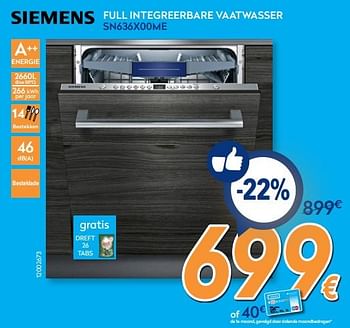 Promoties Siemens full integreerbare vaatwasser sn636x00me - Siemens - Geldig van 26/02/2018 tot 25/03/2018 bij Krefel