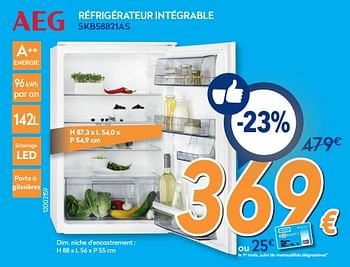 Promoties Aeg réfrigérateur intégrable skb58821as - AEG - Geldig van 26/02/2018 tot 25/03/2018 bij Krefel
