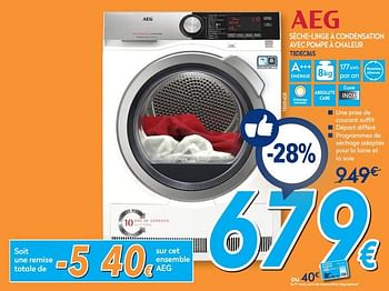 Promotions Aeg sèche-linge à condensation avec pompe à chaleur - AEG - Valide de 26/02/2018 à 25/03/2018 chez Krefel