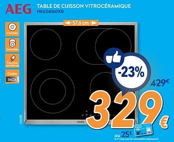 Promotions Aeg table de cuisson vitrocéramique hk634060xb - AEG - Valide de 26/02/2018 à 25/03/2018 chez Krefel