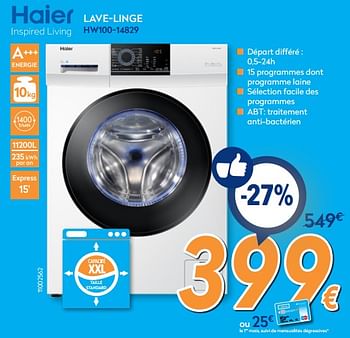 Promoties Haier lave-linge hw100-14829 - Haier - Geldig van 26/02/2018 tot 25/03/2018 bij Krefel