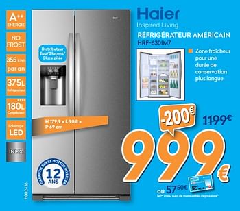 Promotions Haier réfrigérateur américain hrf-630im7 - Haier - Valide de 26/02/2018 à 25/03/2018 chez Krefel