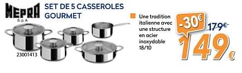 Promoties Set de 5 casseroles gourmet - Mepra - Geldig van 26/02/2018 tot 25/03/2018 bij Krefel