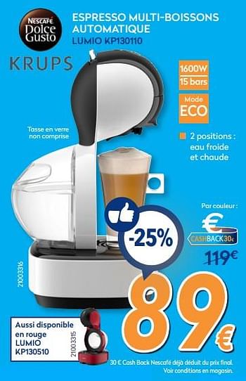 Promoties Krups espresso multi-boissons automatique lumio kp130110 - Krups - Geldig van 26/02/2018 tot 25/03/2018 bij Krefel
