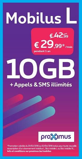 Promoties Mobilus l 10gb +appels +sms illimités - Proximus - Geldig van 26/02/2018 tot 25/03/2018 bij Krefel