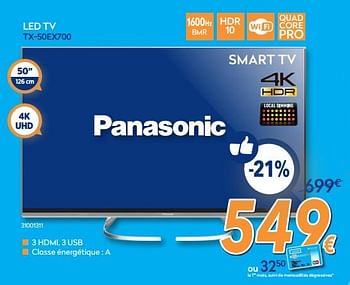 Promotions Panasonic led tv tx-50ex700 - Panasonic - Valide de 26/02/2018 à 25/03/2018 chez Krefel