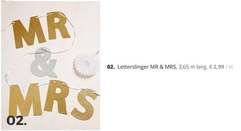 Promoties Letterslinger mr + mrs - Mr&Mrs - Geldig van 01/03/2018 tot 10/04/2018 bij Ava
